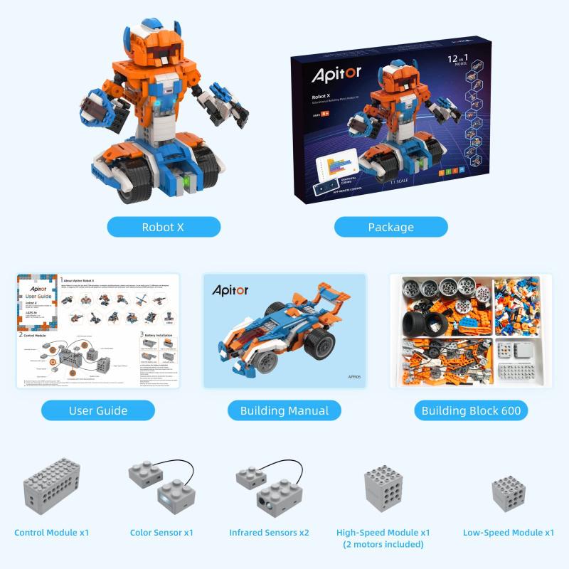 Kit de Robôs Apitor Robot X 12 em 1 - 600 Peças - Robô Educacional